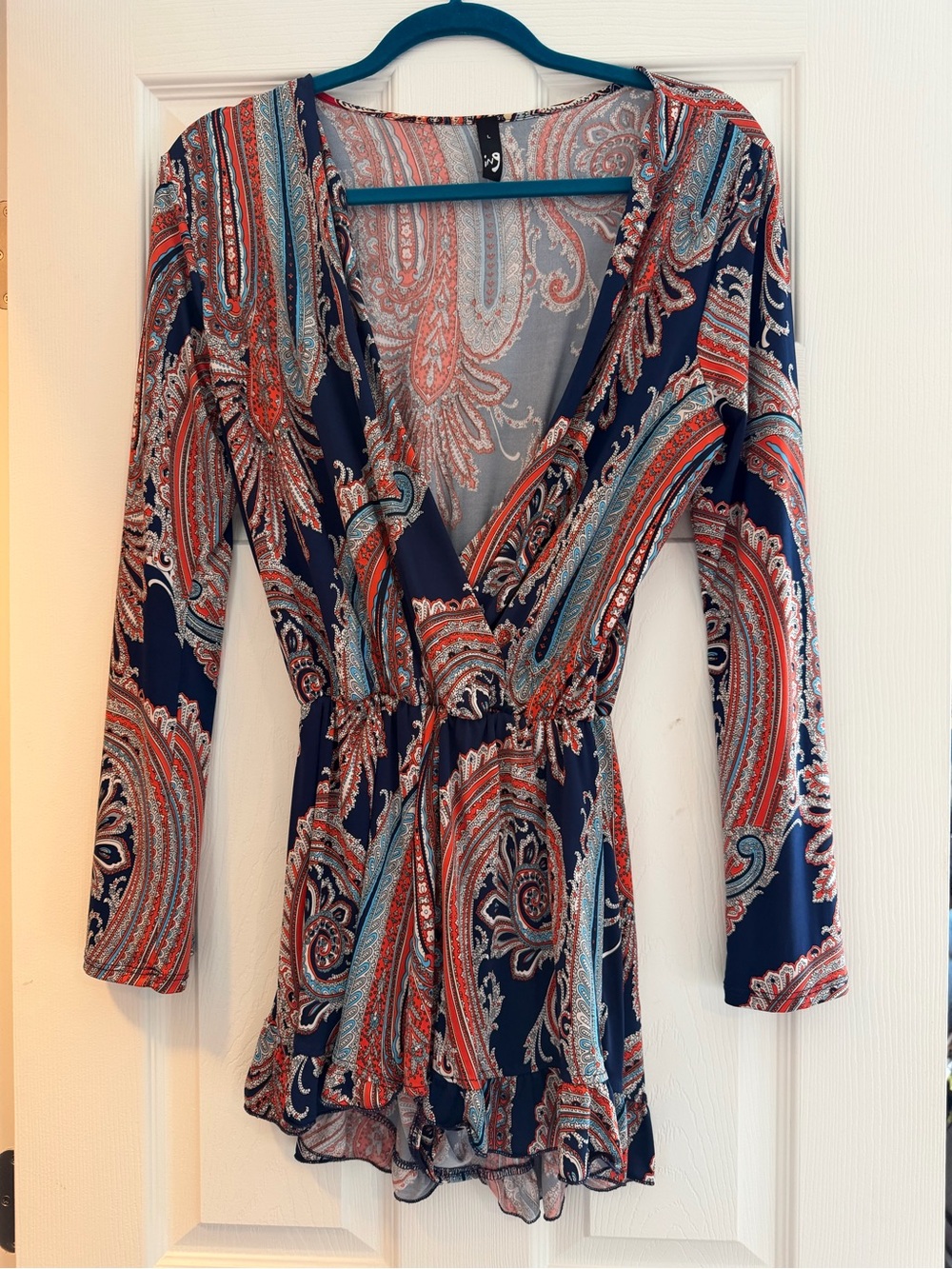 Boho Paisley Romper with Red & Teal Accents